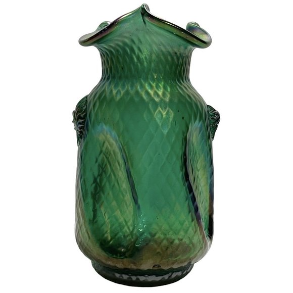 Antique 1900s Pallme-Konig Art Nouveau Green Iridescent Art Glass Vase Austrian - Picture 3 of 10